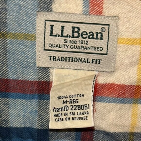 L.L. bean Traditional fit red tan blue classic Scottish tartan flannel shirt M - Picture 2 of 3